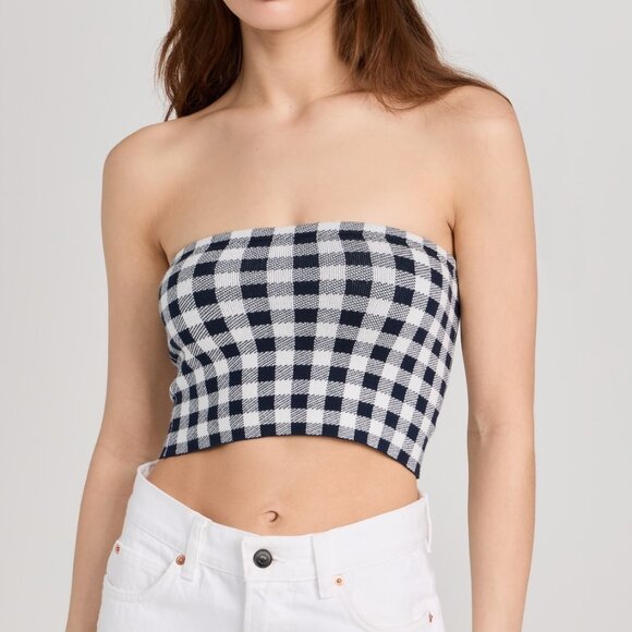 NEW KULE The Jo Plaid Top Navy White Size S - Picture 3 of 7